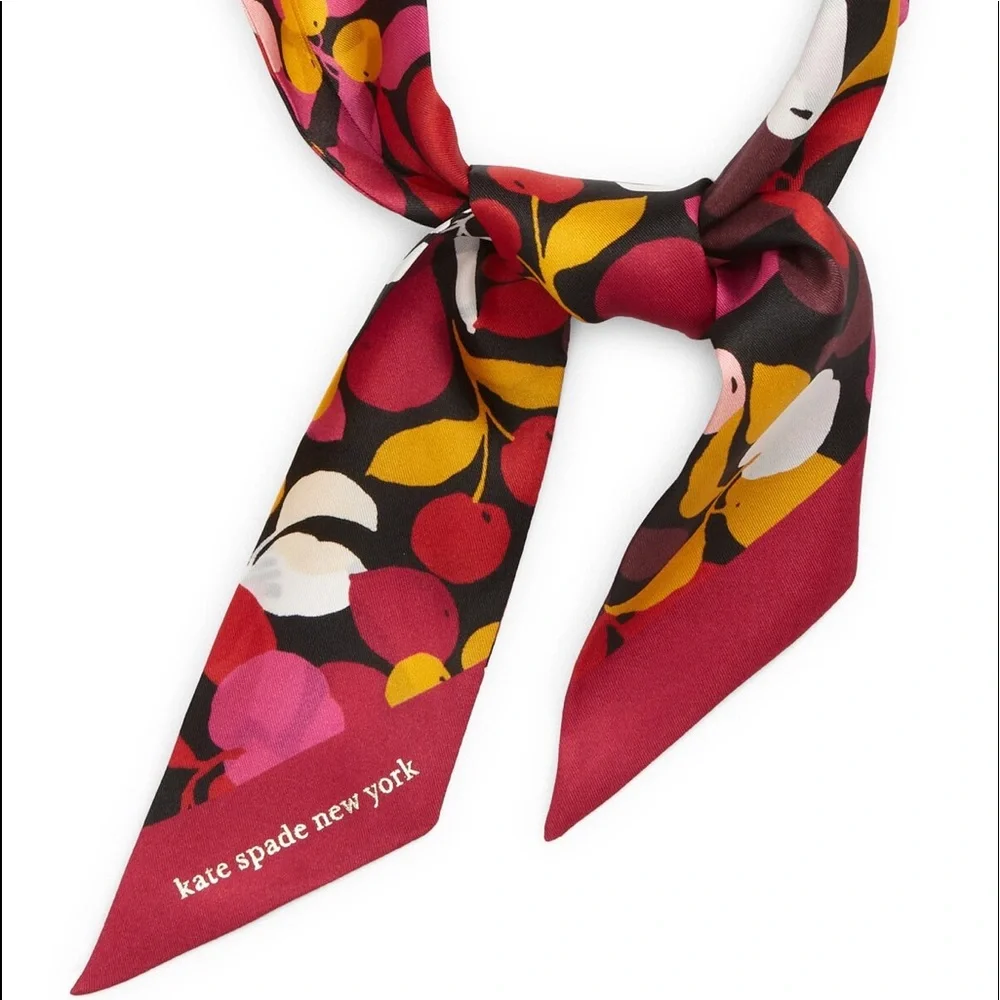 kate spade ♠️ Floral Print Silk Scarf with Red, Pink, Yellow and White Accents